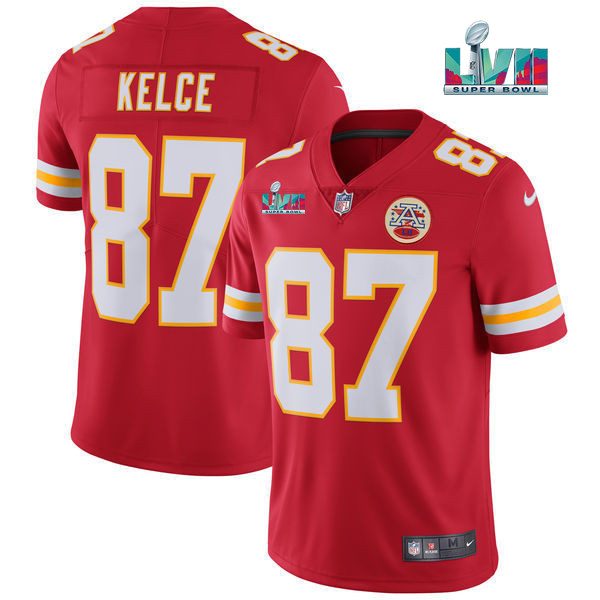 Men??s Kansas City Chiefs #87 Travis Kelce Red Super Bowl LVII Patch Vapor Untouchable Limited Stitched Jersey